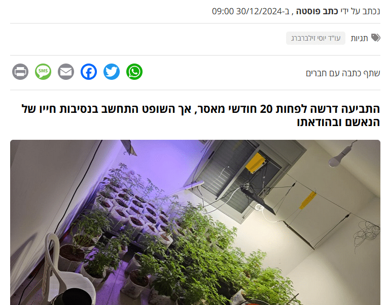 העונש לתושב הנגב שגידל 140 שתילי קנאביס בבית פרטי ששכר במיוחד