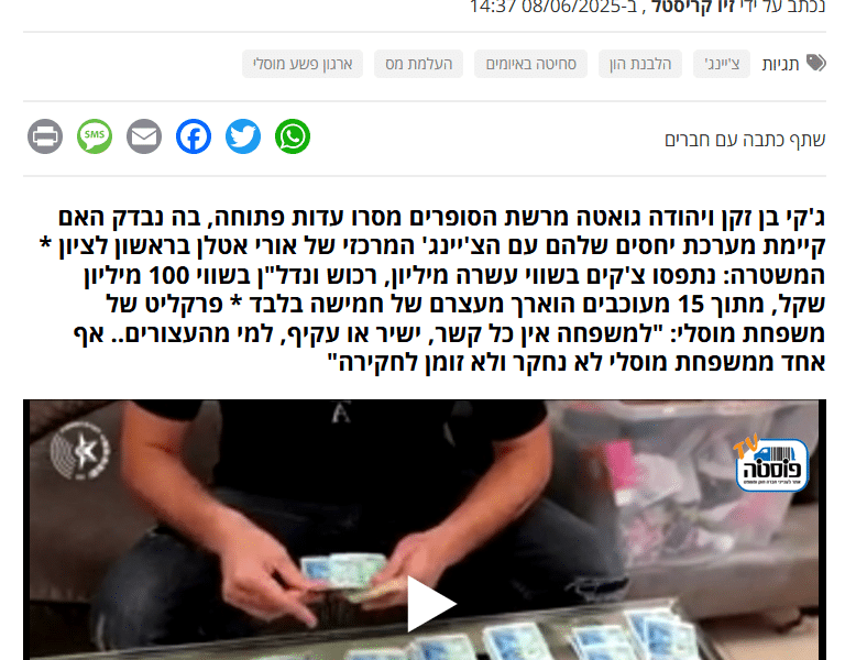 חשד להלבנת-הון וסחיטת אנשי עסקים מצ'יינג מזוהה ארגון מוסלי בראשל"צ